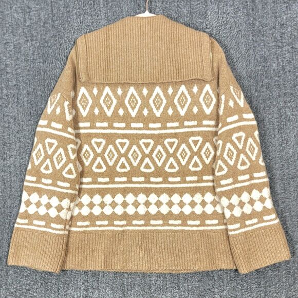 J Crew Sweater Womens L/XL Brown Relaxed Half Zip in Geometric Knit BD643 - Picture 7 of 13